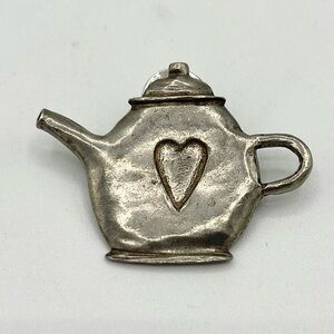 1996 Barker pewter tea pot with heart brooch